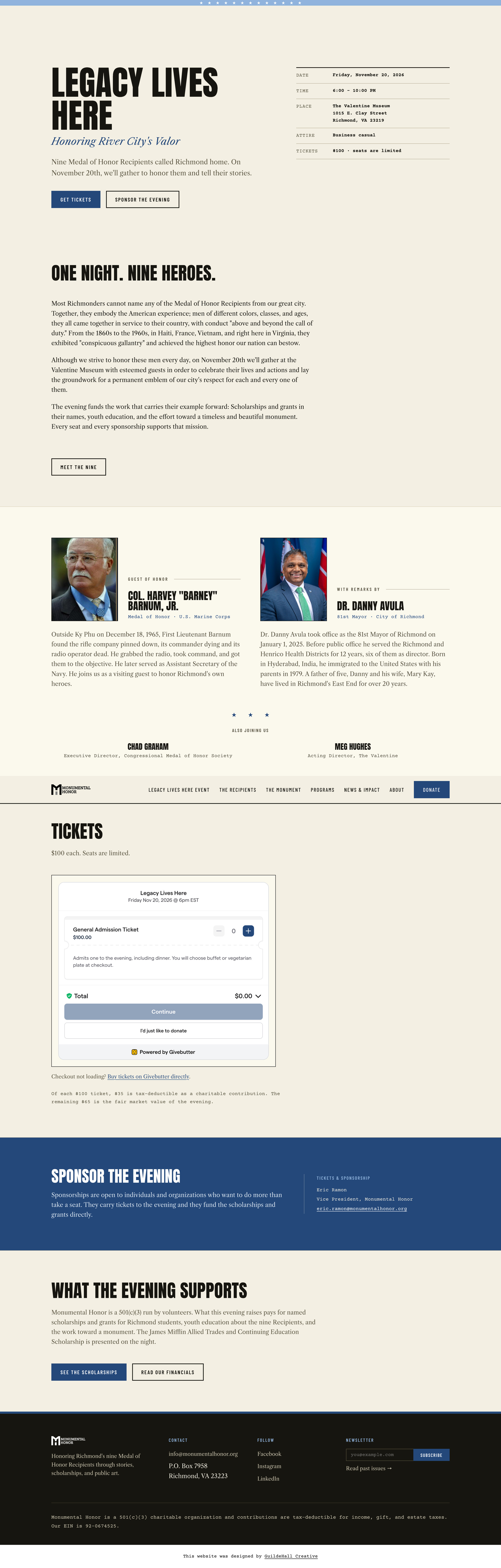 Monumental Honor Legacy Lives Here event page